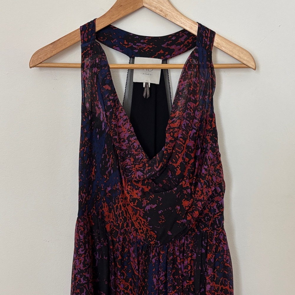 Anthropologie HD in Paris Black and Purple Backless Dress